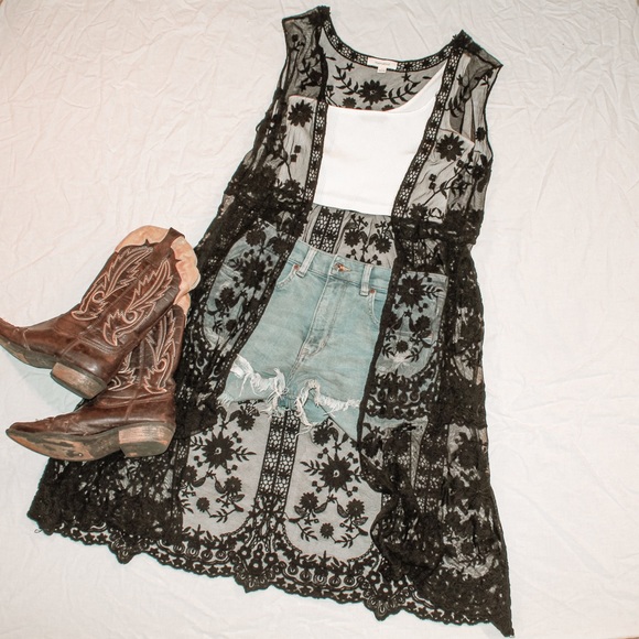 onetheland Jackets & Blazers - Black Long Lace Vest